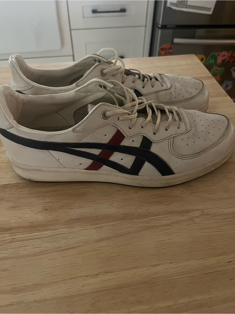 Onitsuka Tiger by Asics Men's Cream Leather Sneakers with Navy & Red Stripes